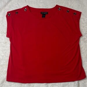 Red Button-Detail Women's Top